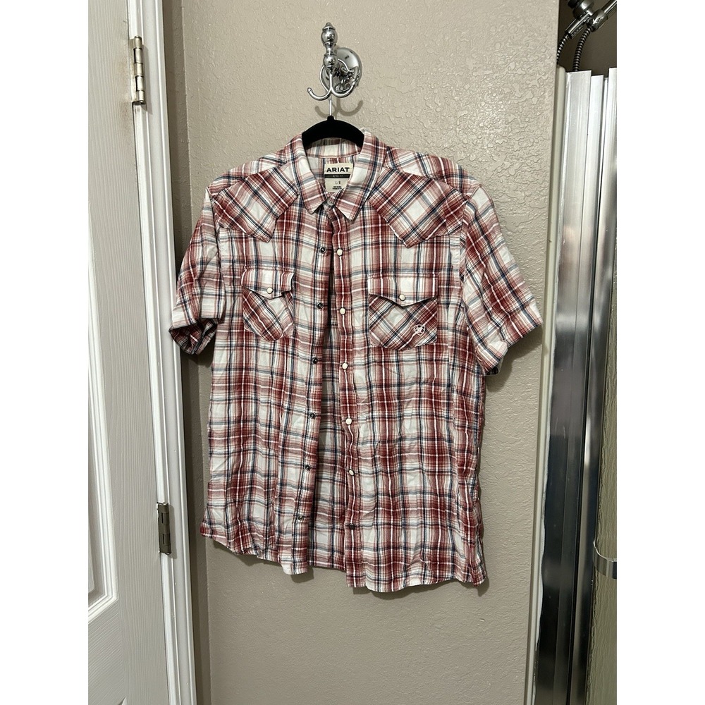 Ariat Hennessey Men's Large Plaid Flannel Pearl Snap Retro Fit Western Shirt Red
